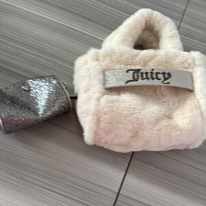 Juicy Couture Cream and Silver Bag Set with Plush and Sparkle